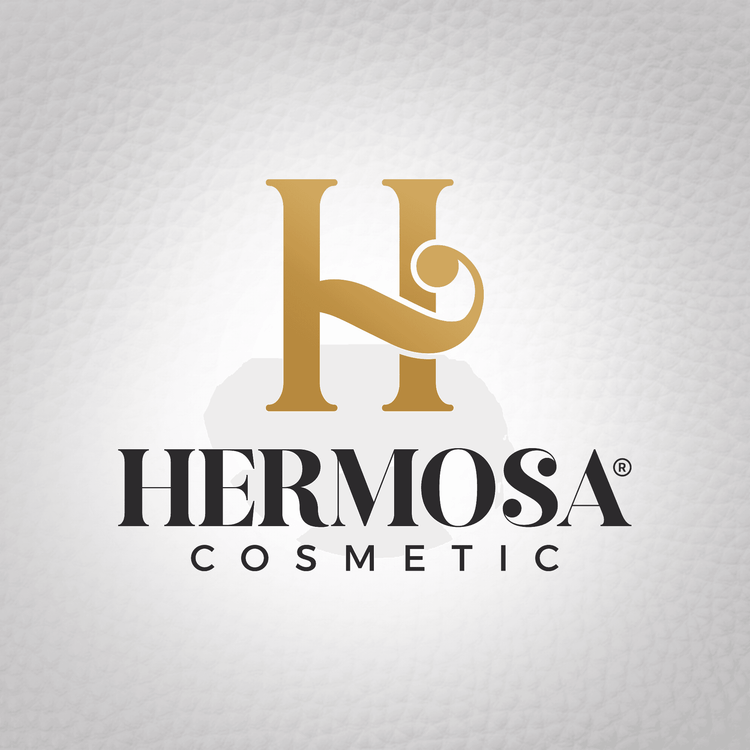 The image is a logo for a cosmetic brand named HERMOSA®. It features the text "HERMOSA" with the word "COSMETIC" underneath. The design is related to beauty products and cosmetics.